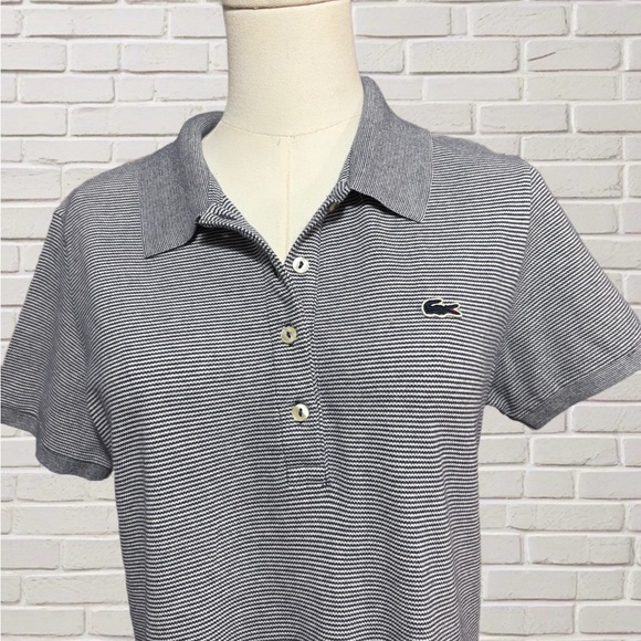 Lacoste Slim Fit Polo Dress Navy White Stripe Tennis Preppy Size 40 US M - Picture 2 of 7